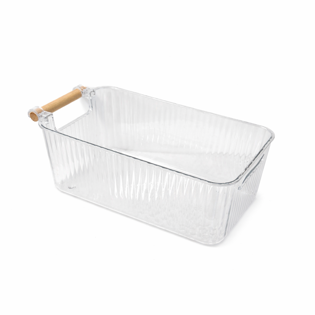 Acrylic Organizer with Wooden Handle, Clear Ribbed, Multiple Sizes