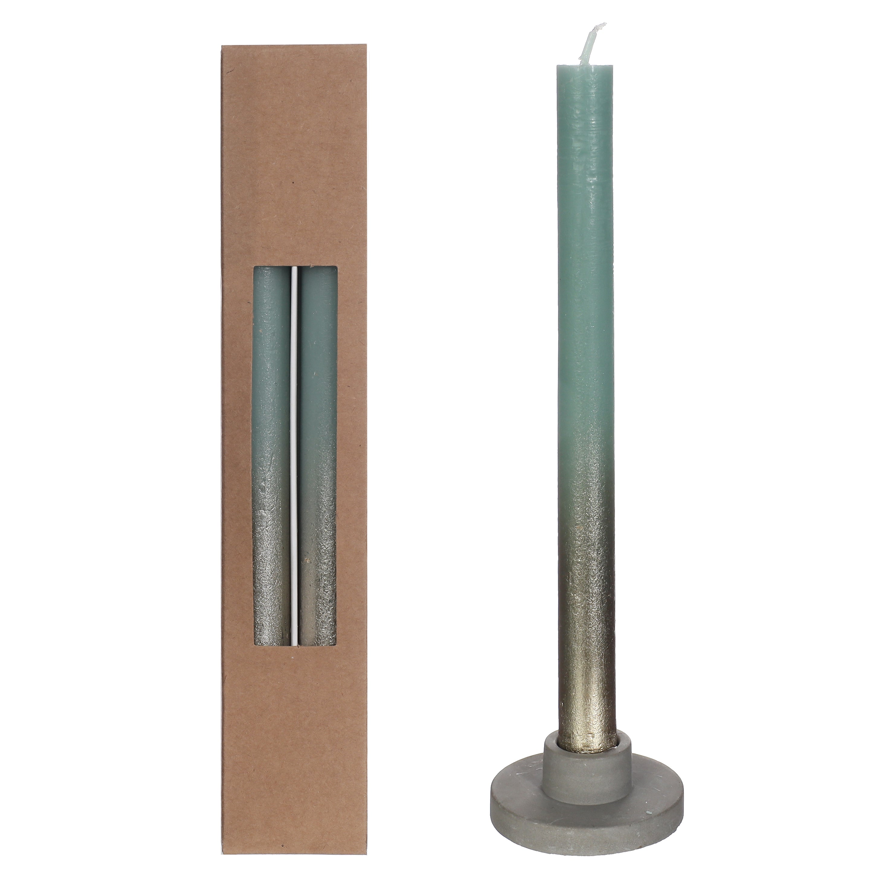 Dinner Candle Eucalyptus Green and Gold Spray Set