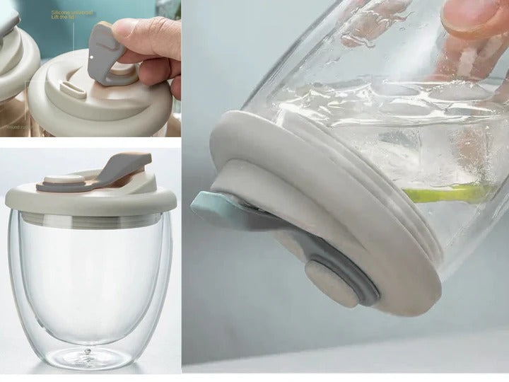 Double Wall Glass Mug with Leak Proof Lid