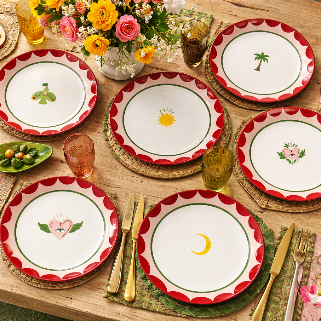 Handmade 26 cm Porcelain Dinner Plate with Sun Design