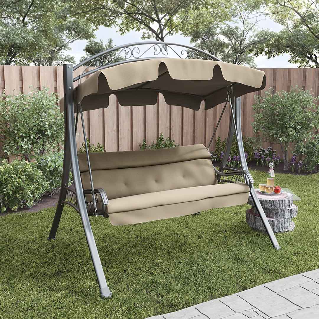 Steel Swing 3 Seaters - Outdoor Patio Swing with Canopy and Tufted Cushion