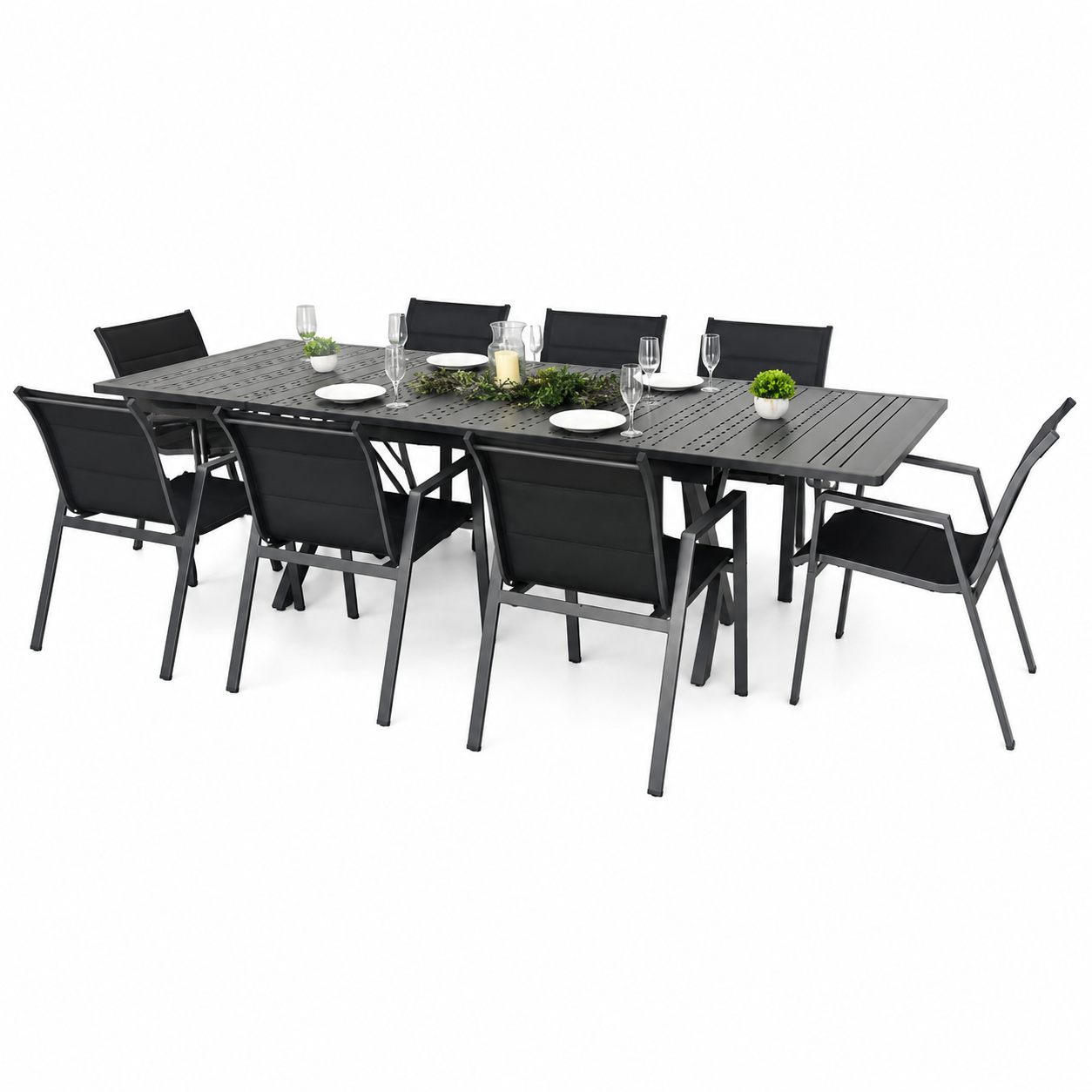 OUTDOOR DINING SET WITH 8 CHAIRS