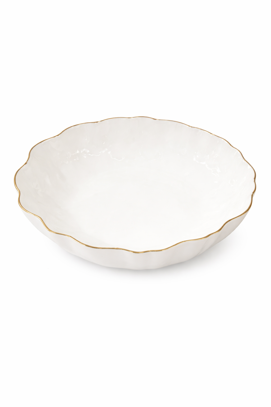 Porcelain Serving Bowl Scalloped Edge Gold Rim 40.7x38.1x15.2 cm