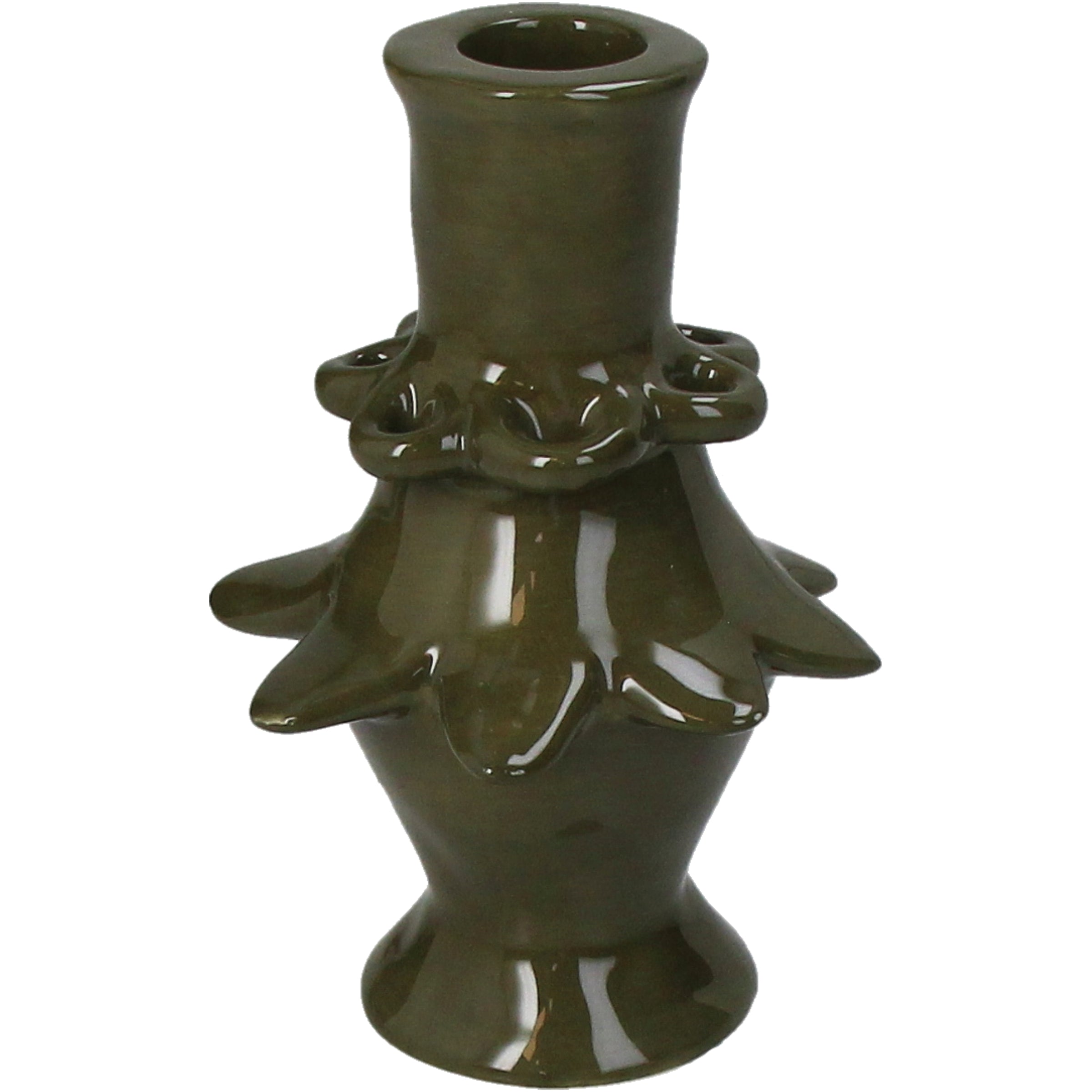 Candle Stick Stoneware Candle Holder Ceramic 8x13 cm Brown/Green