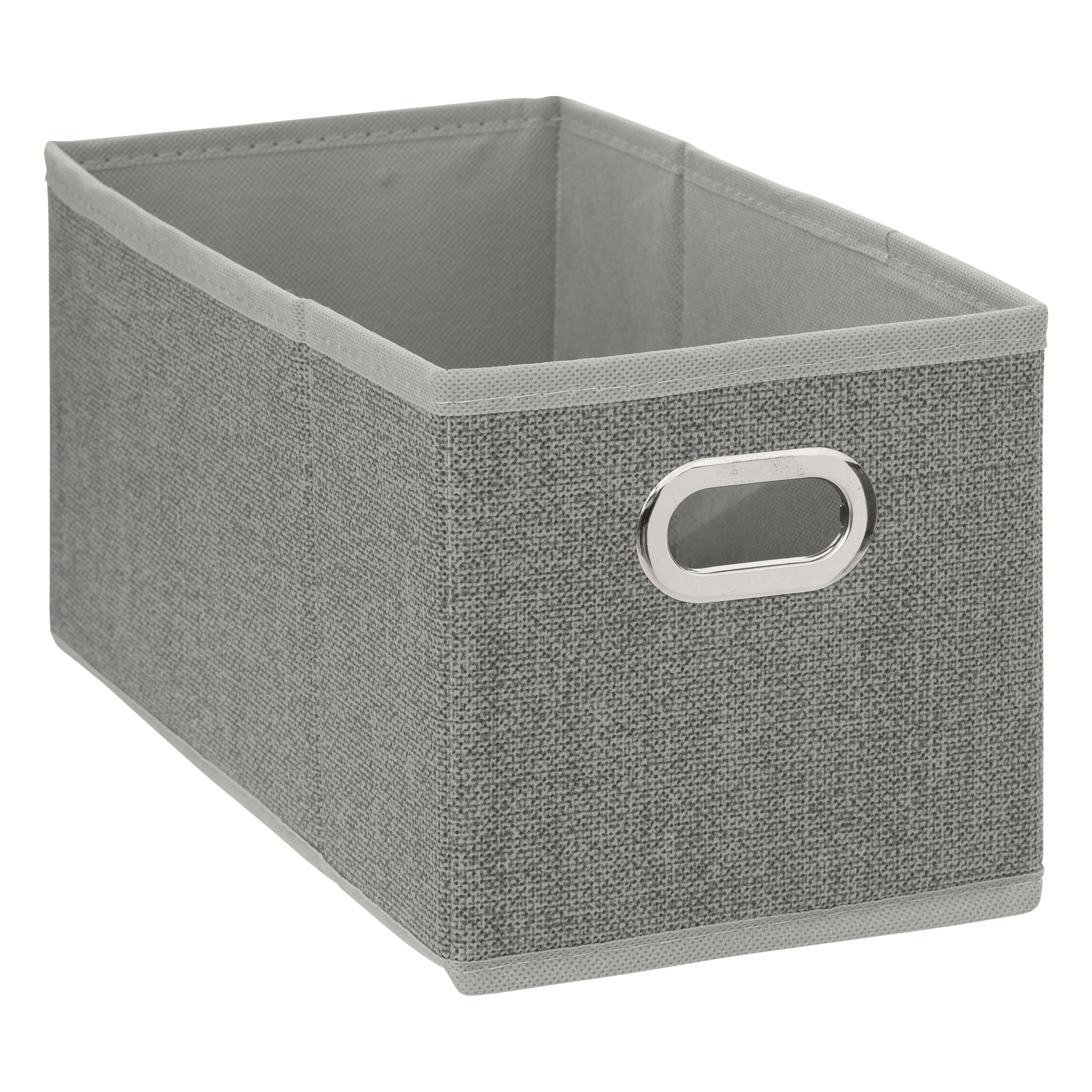 Linen Storage Box - Textured PP Fabric Organizer with Oval Metal Handle
