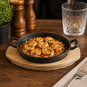 Cast Iron Round Sizzling Platter with Wooden Base – 18 cm