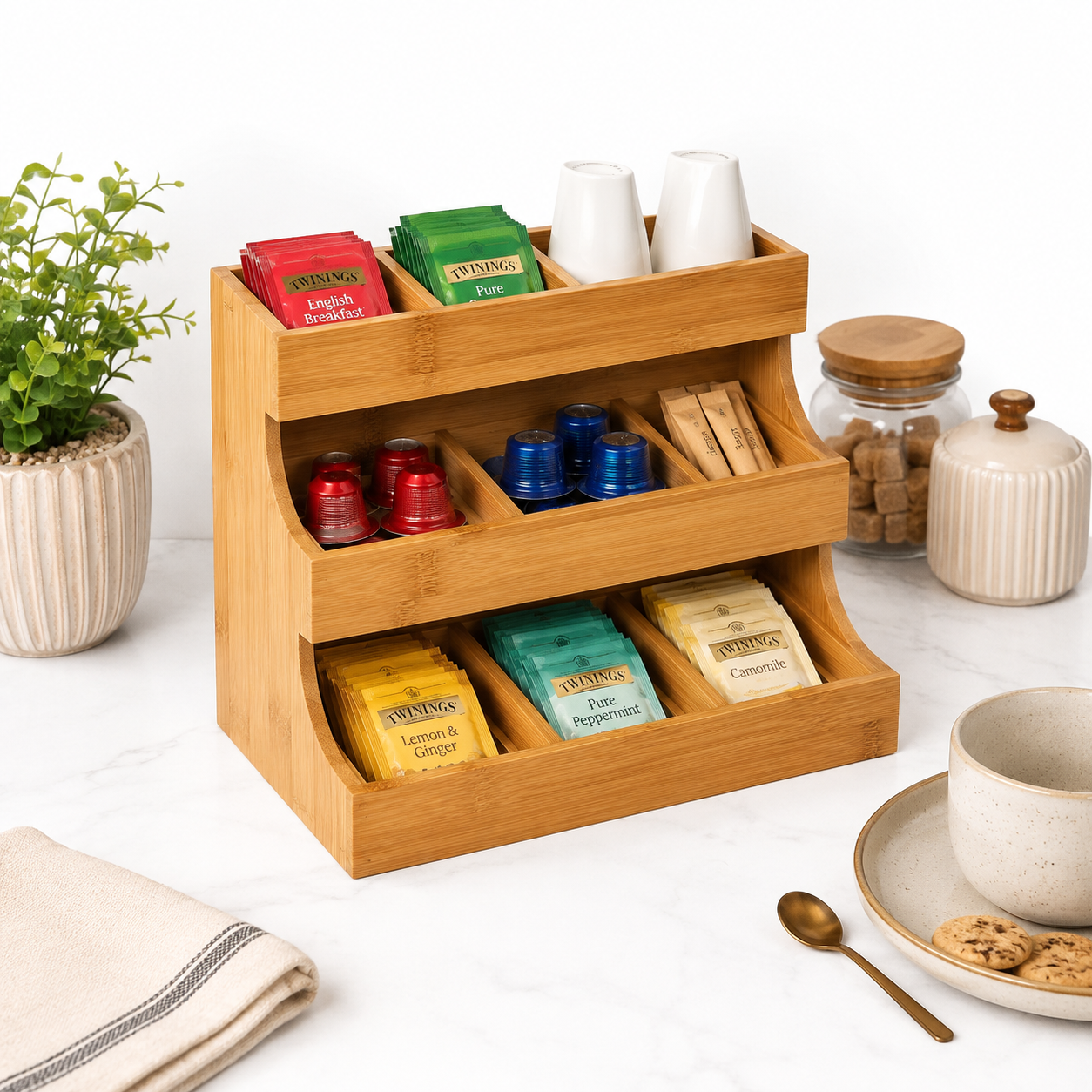 Bamboo Tea & Coffee Bag Organizer