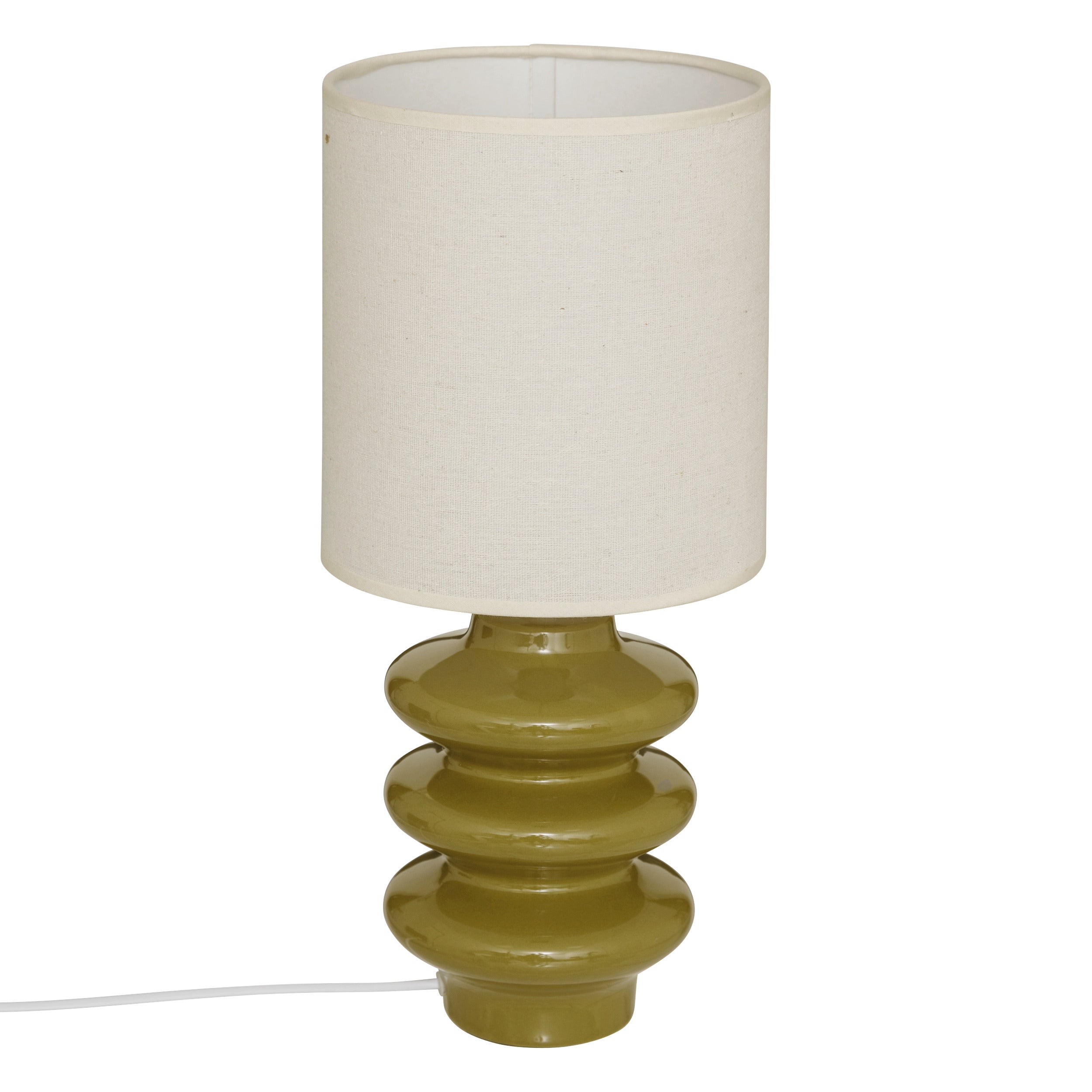 Mains Table Lamp "Vinus" - Twisted Ceramic Base, Linen Shade