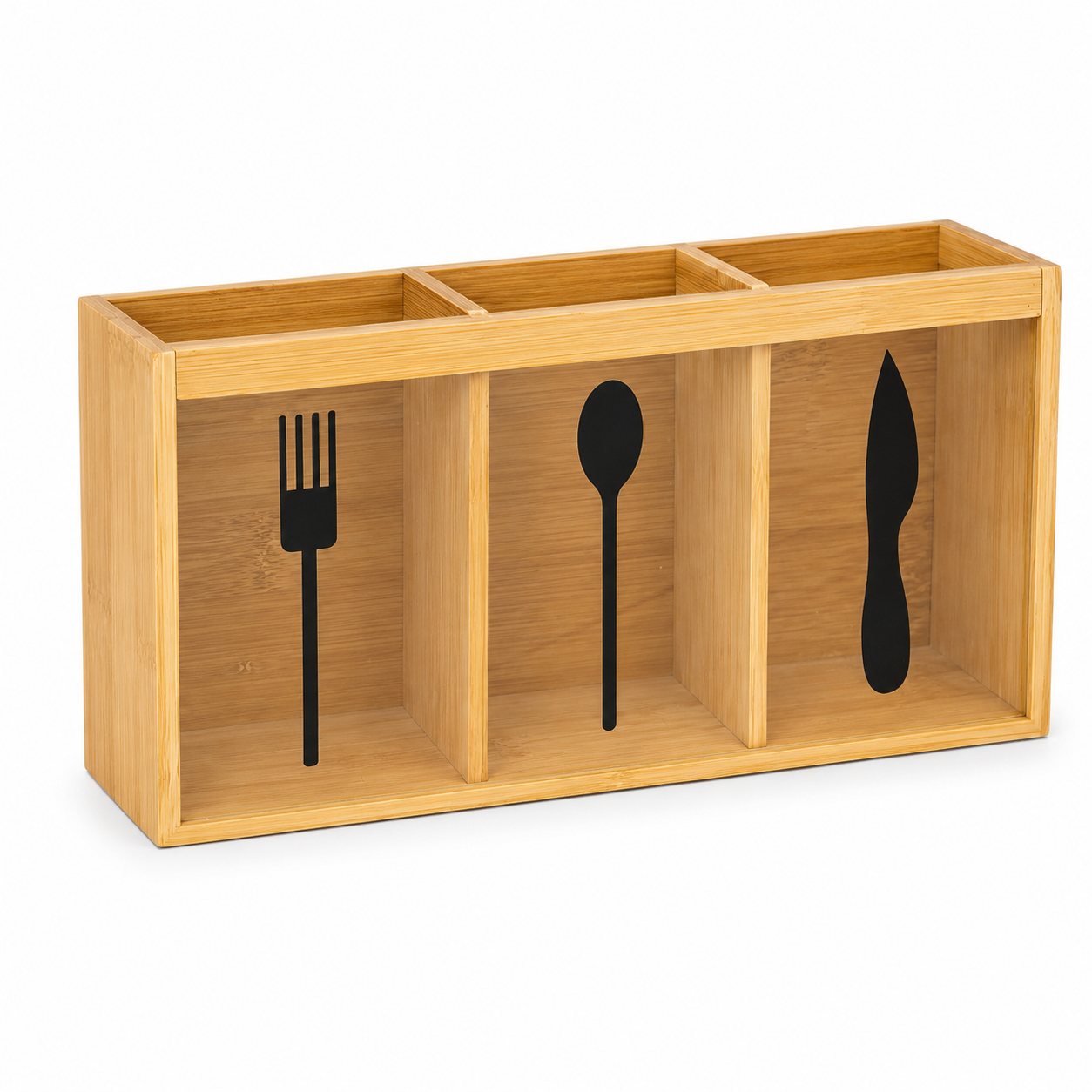 Bamboo & Acrylic Cutlery Holder – 3 Compartments