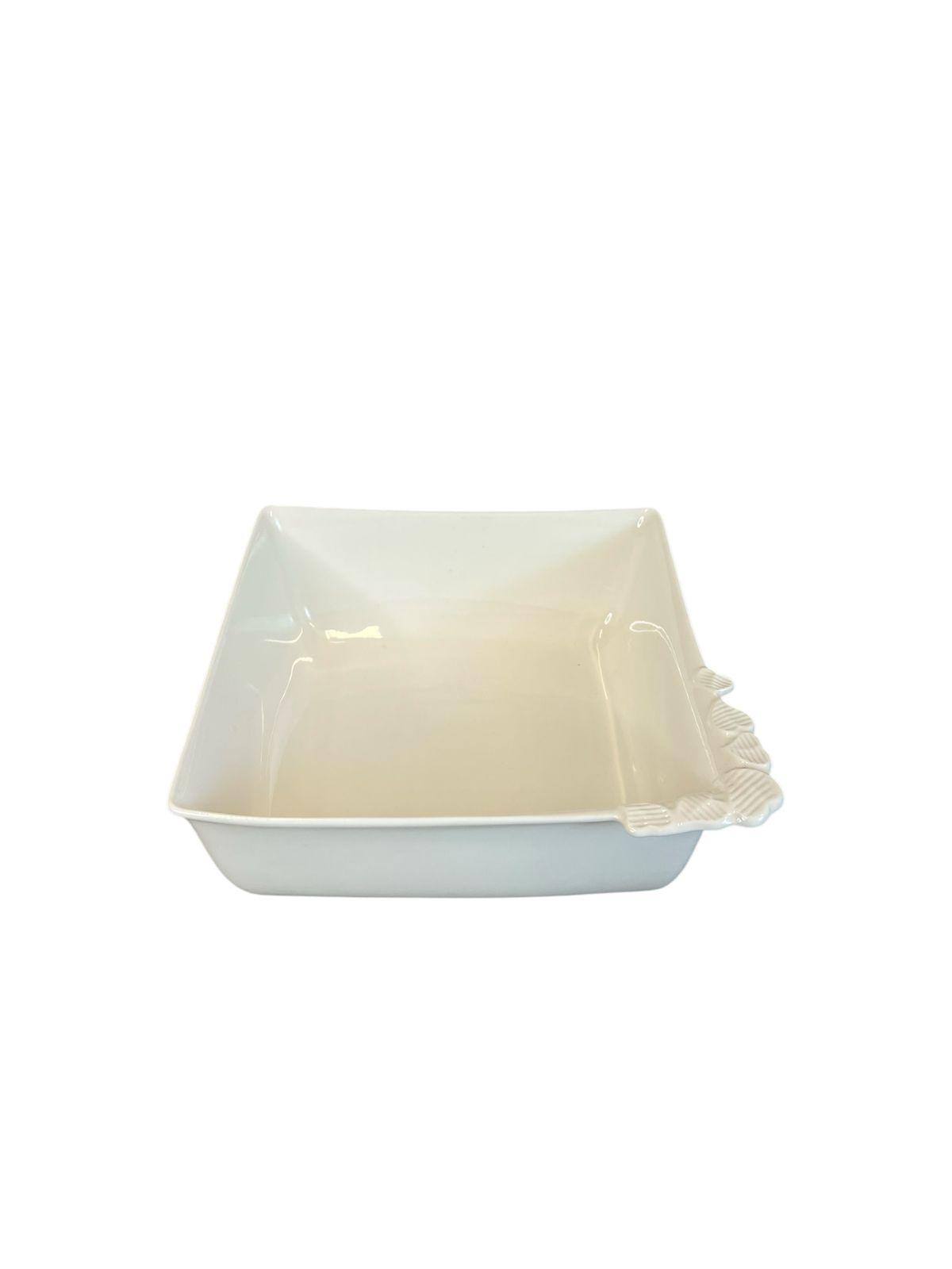 Square Porcelain Serving Bowl with Ornate Handle