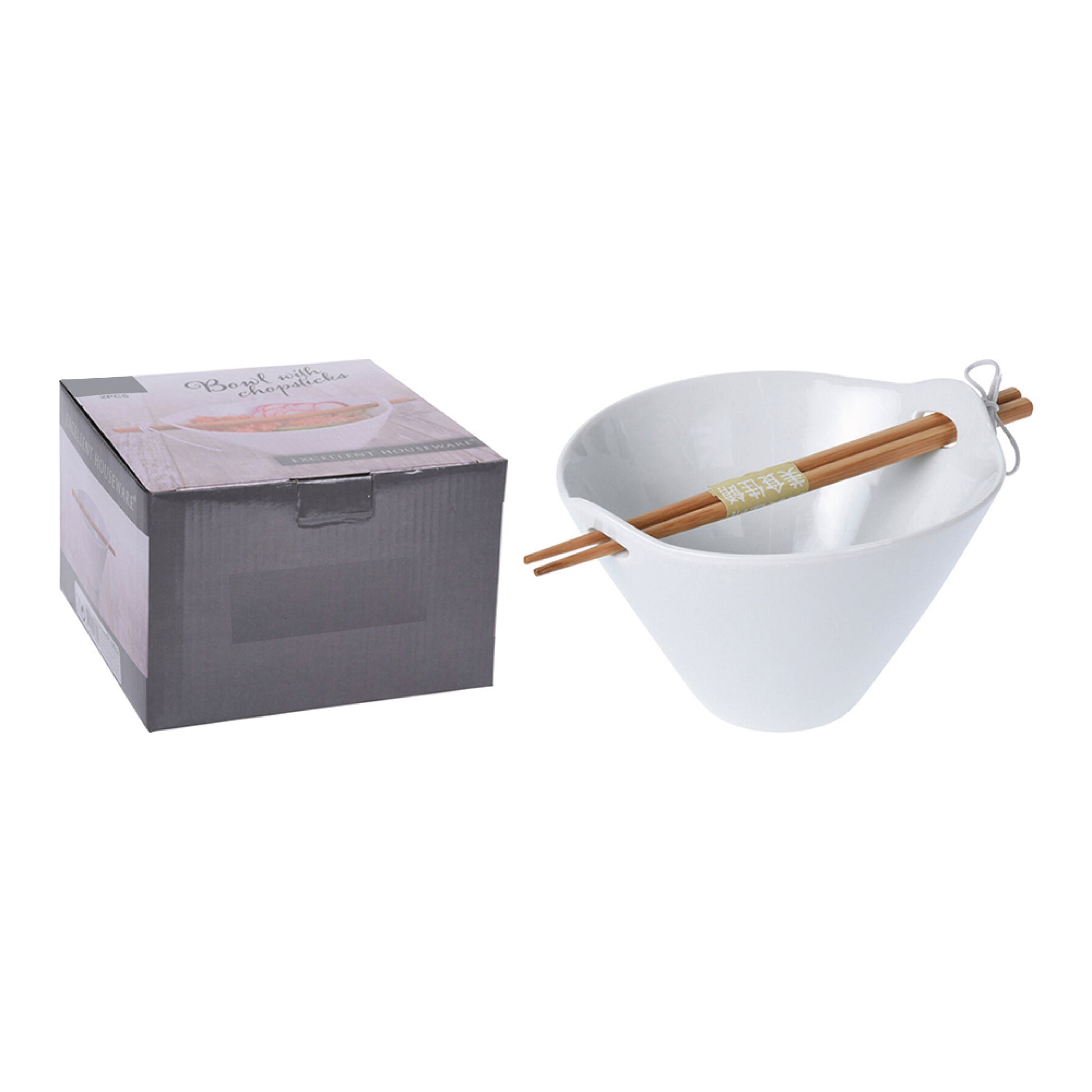 Porcelain Noodle Bowl with Bamboo Chopsticks