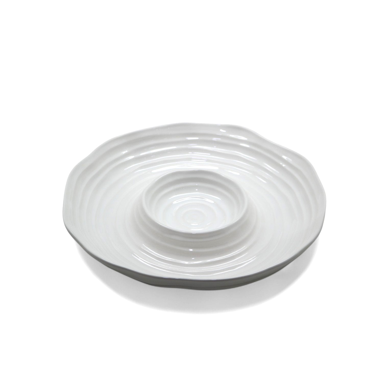 Round Chip & Dip Plate Porcelain 36x36x6.5 cm Ripple Texture