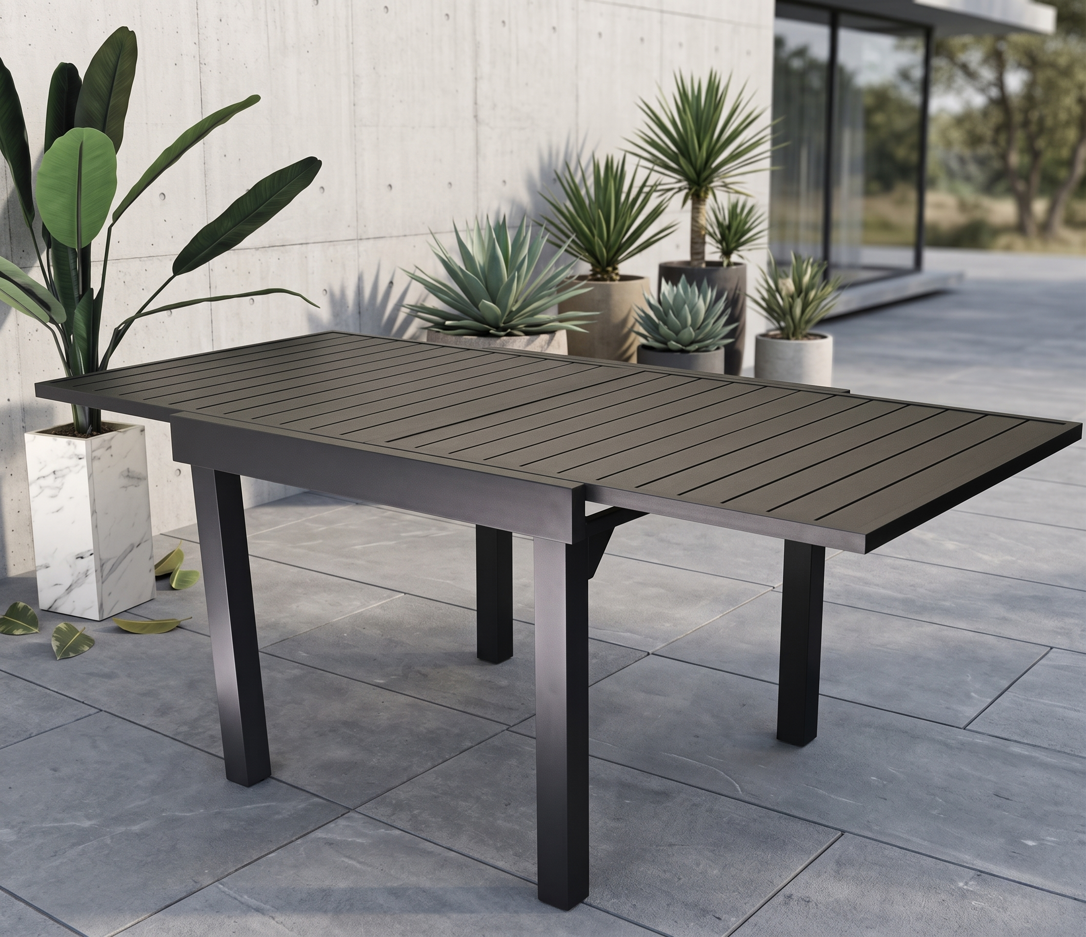 Extendable Aluminum Dining Table, Dark Grey