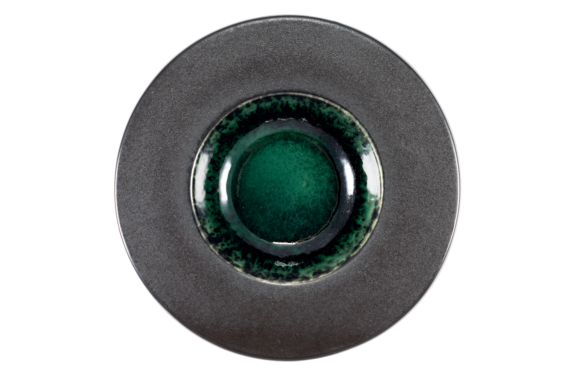 Round Black and Green Pasta Plate, Deep Stoneware Tableware