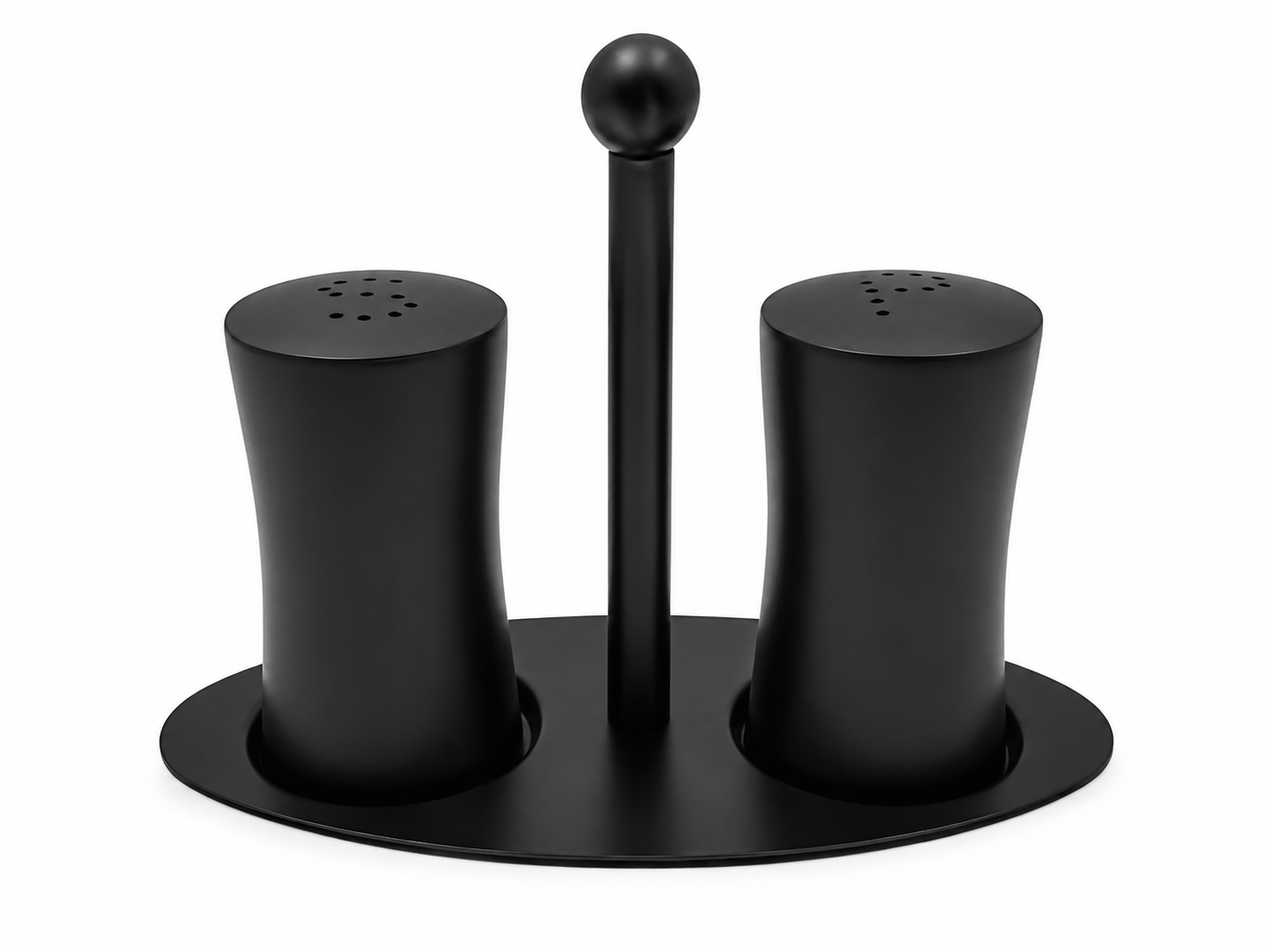 Stainless Steel Salt and Pepper Set on Stand – Black & Silver