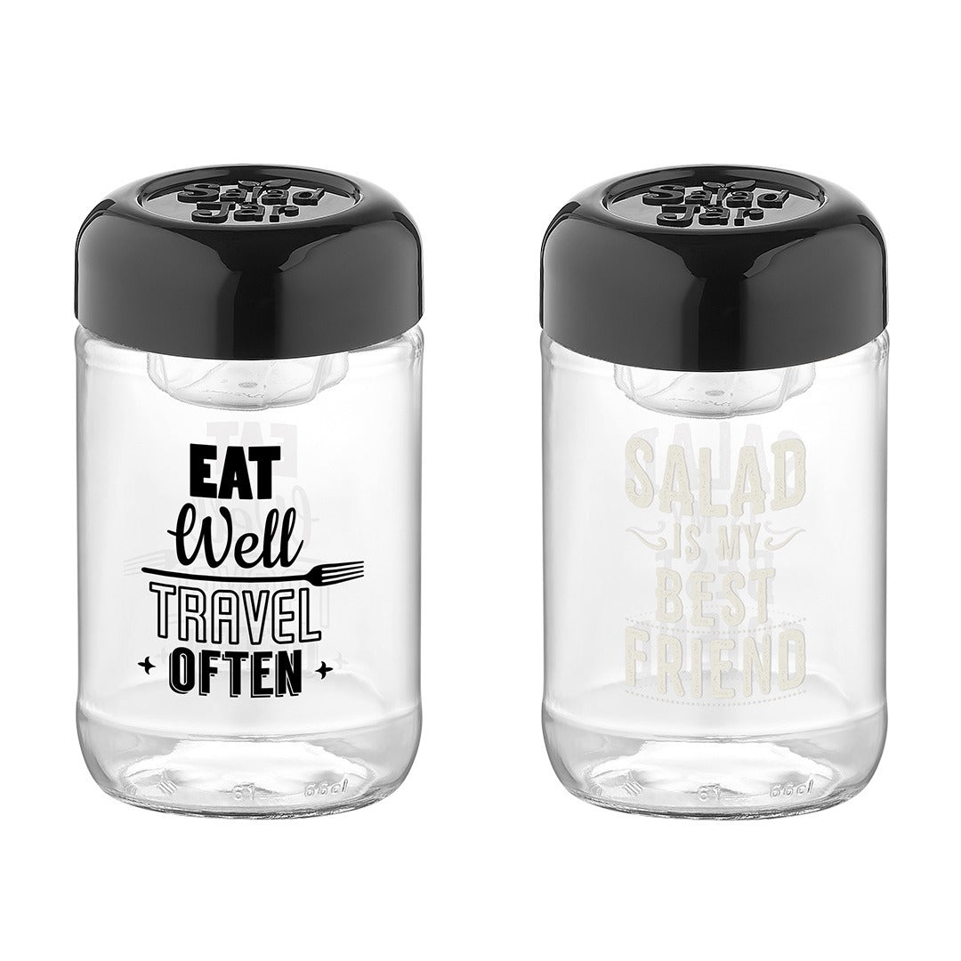 Vega Decorated Glass Salad Jar with Metal Lid