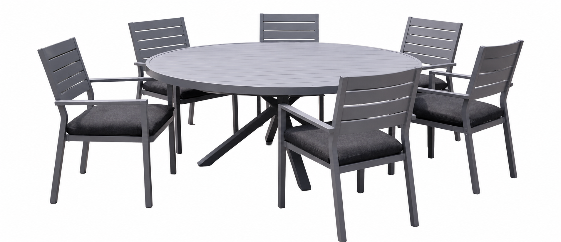 Modern Aluminum Outdoor Dining Set – Round Table with 6 Chairs