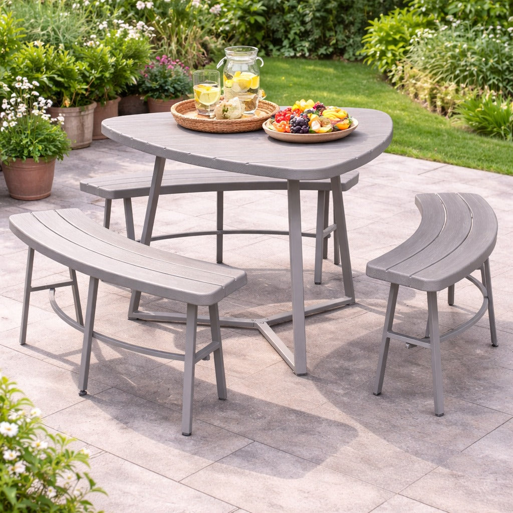 Heart-Shaped 4-Piece Garden Set Beige Polypropylene Steel Seats 6