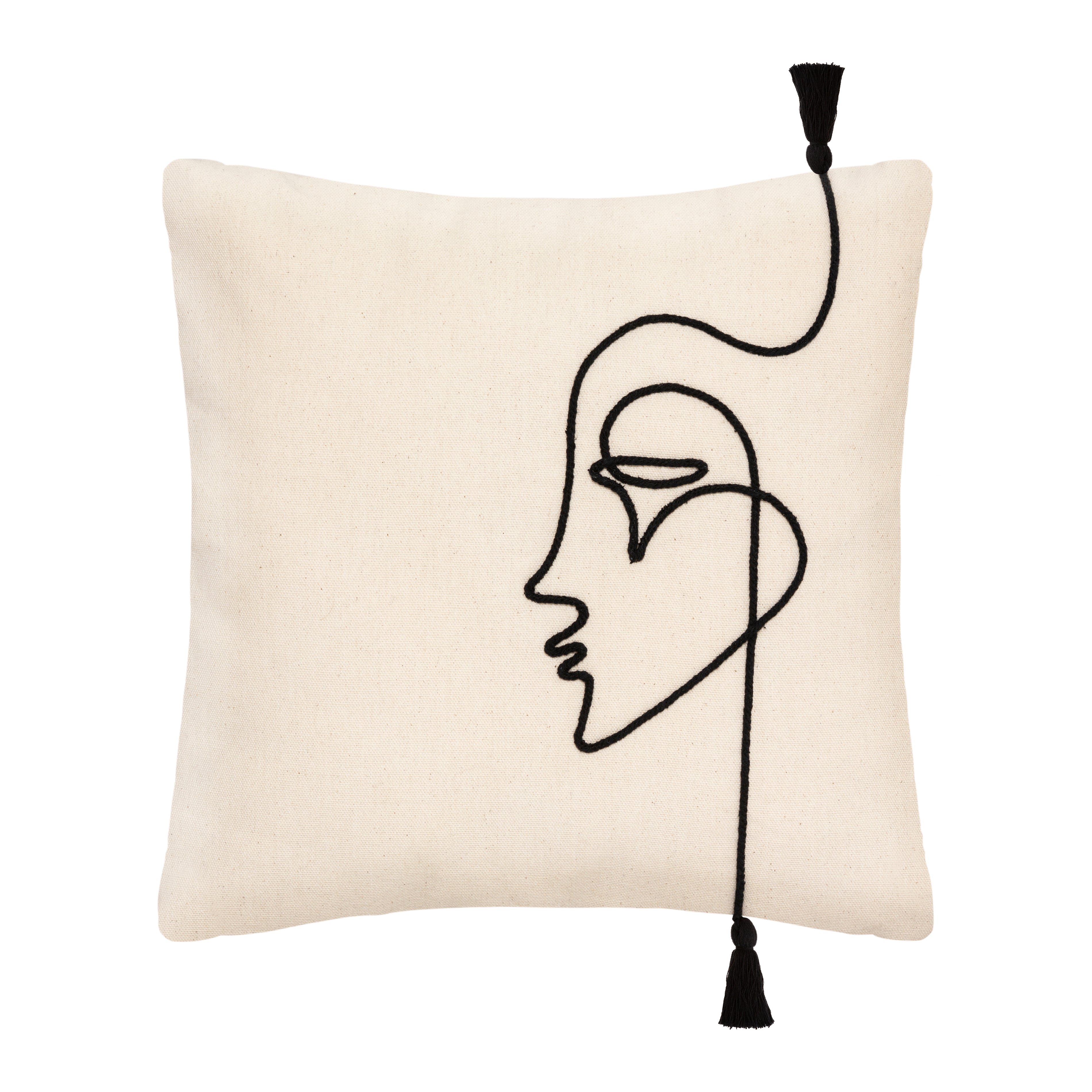 Cushion Cover Face Rope with Ethnic Patterns and Pompoms