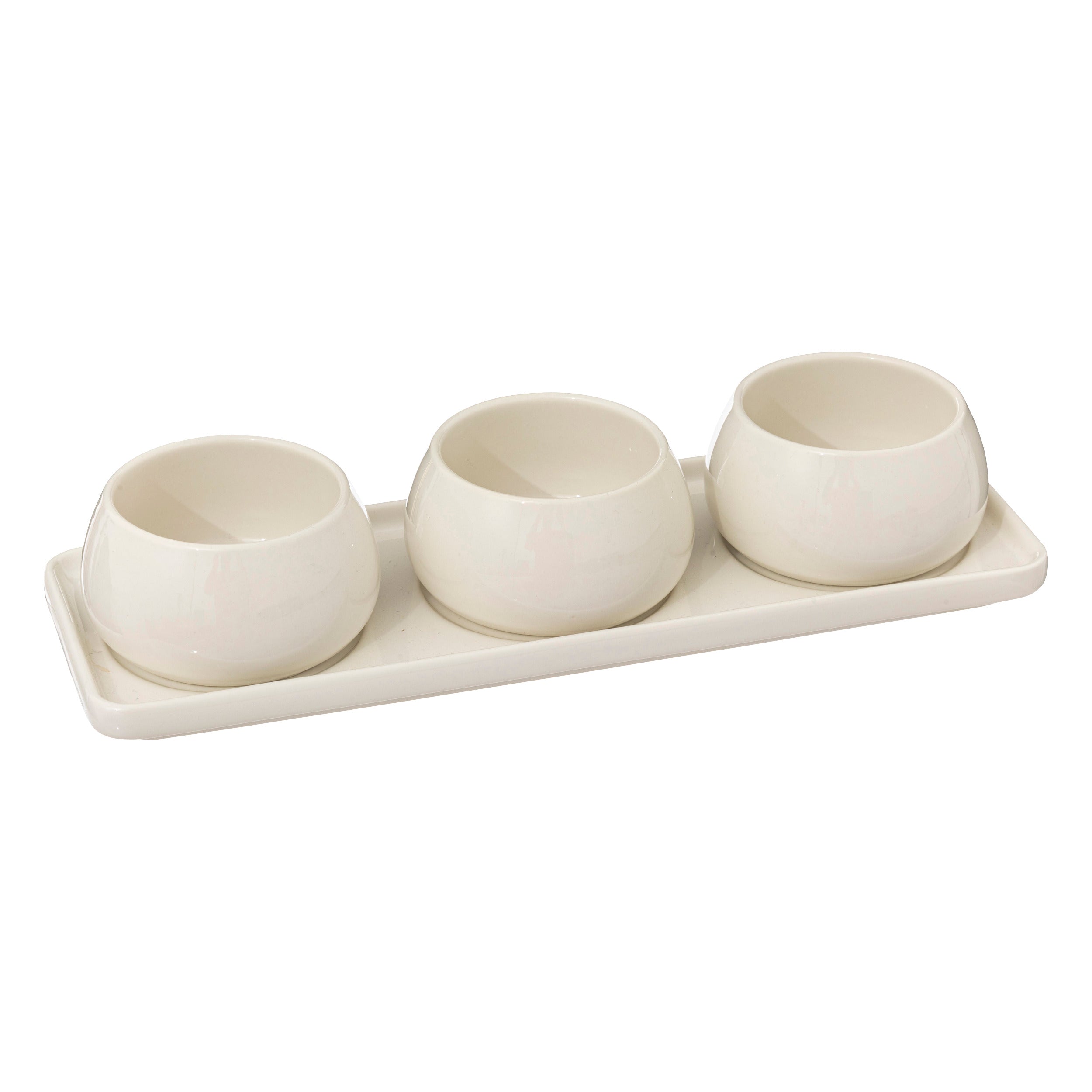 Nora 4-piece snack set - White Stoneware Appetizer Set, 3 Bowls + Tray