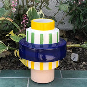 Contemporary Stoneware Vase with Bright Patterns