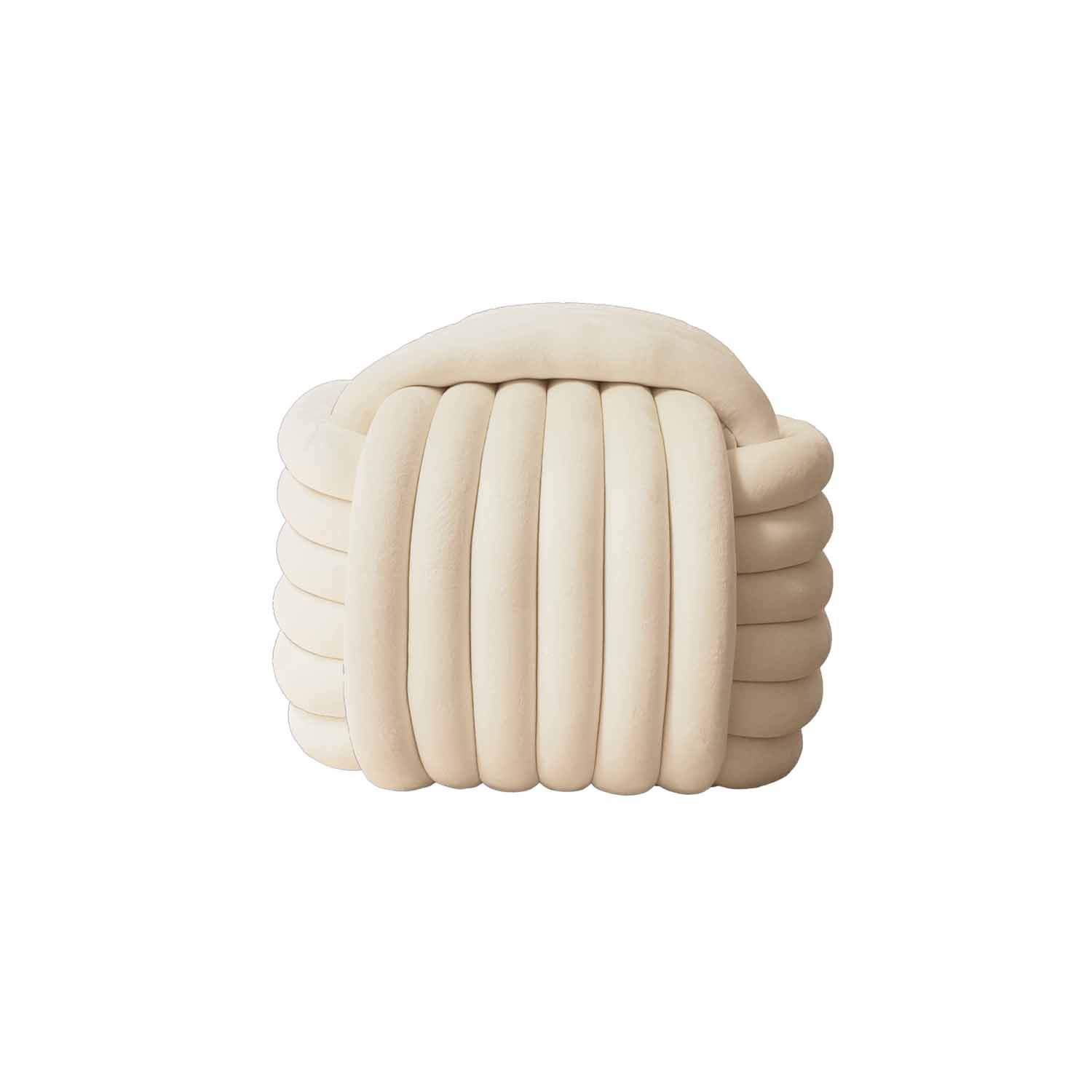 Stool with Decorative Trim Pouf, Plush Ribbed Design, Kaki or White