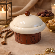 Small Metal Domed Serving Dish with Stand Palm Cutout 7 x 17 cm