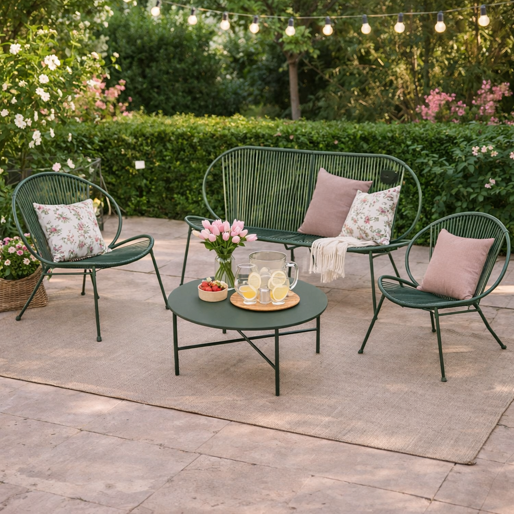 Garden Furniture 4Pcs Metal Outdoor Set – Modern Patio Lounge Collection