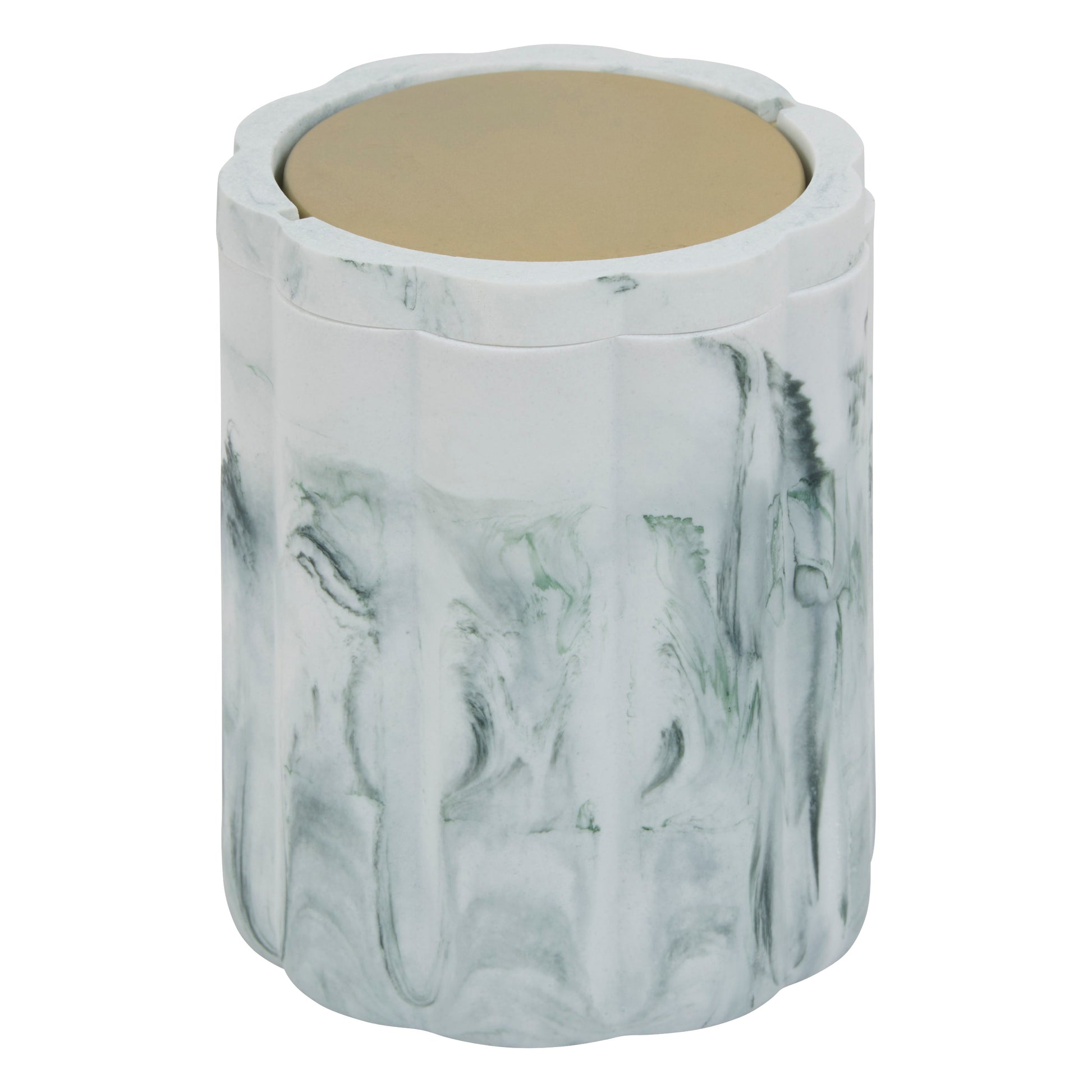 Marby Table Bin — Marble Effect Polyresin Small Waste Bin with Gold Lid