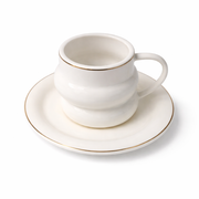 Porcelain Coffee Cups & Saucers Set, 6 Cups with Rim, White