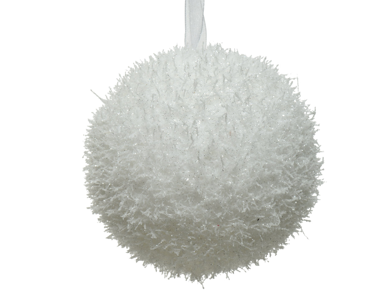 Bauble Foam Ice - 10cm White Icy Christmas Ball with Organza Hanger