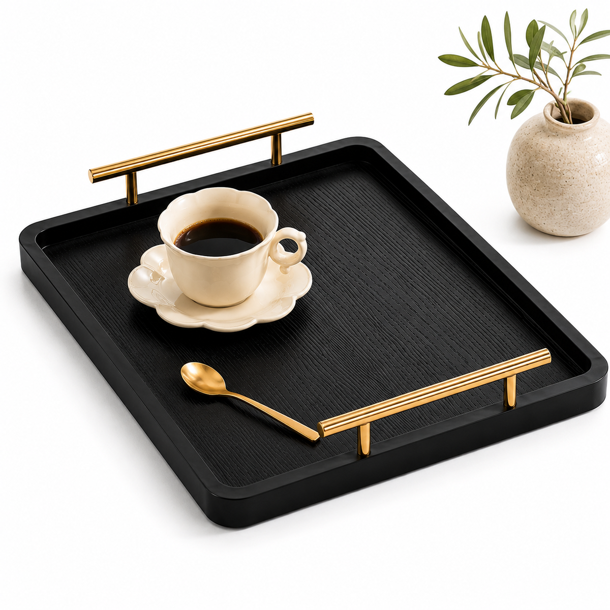Wooden Tray with Golden Handles