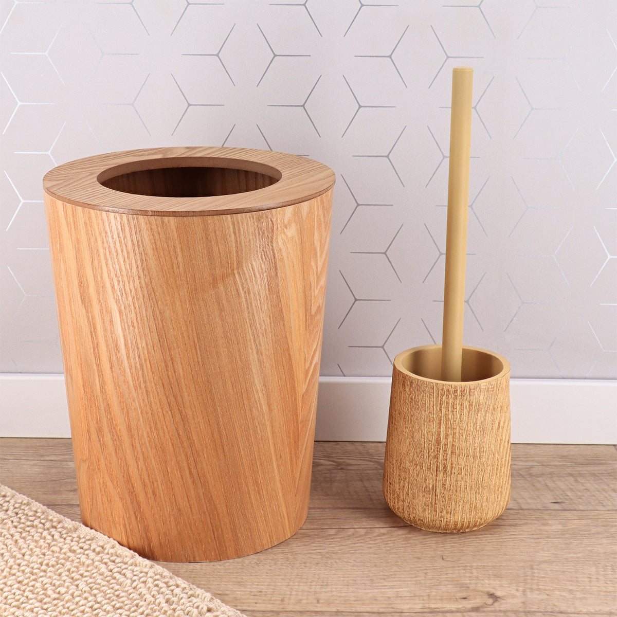 Wood Bin Oak Effect Japandi Style Waste Basket 9L Black or Natural