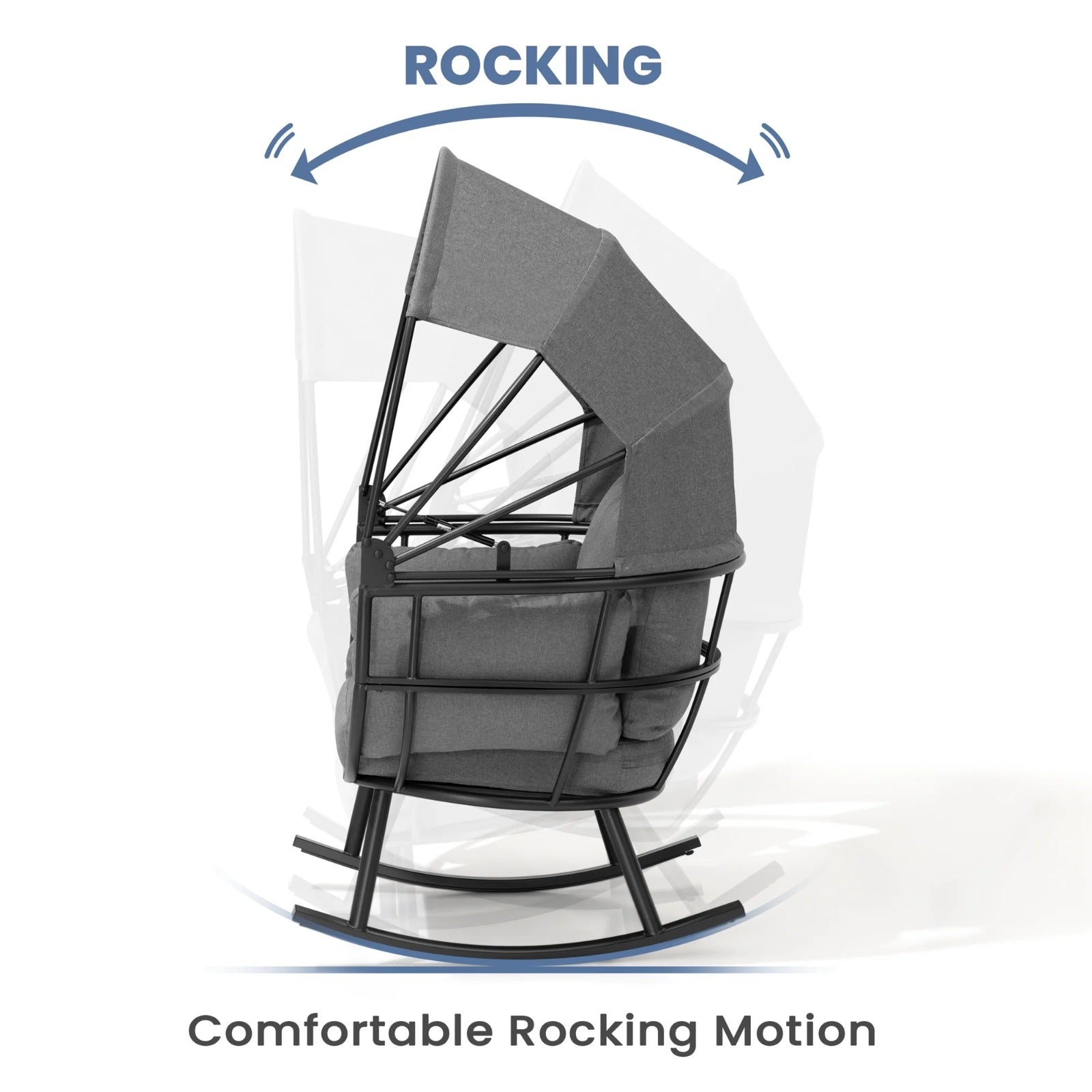 Rocking Chair Outdoor Swing with Steel Frame and Adjustable Canopy