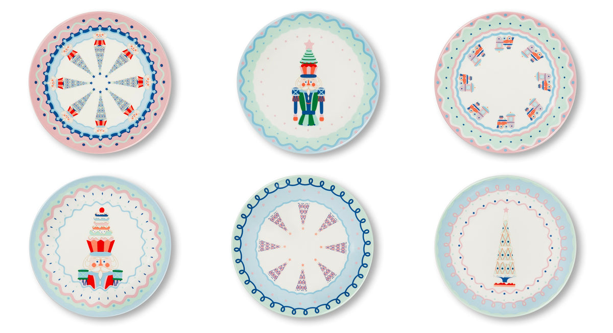 "XMAS SWEET PASTELS" Set 6 Dessert Plate