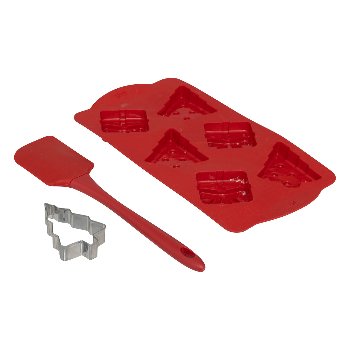 3-Piece Christmas Baking Set Assorted - Silicone Mold, Spatula, Cutter