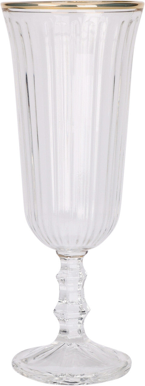 Champagne Flute 120 ml Transparent Stripe Glass with Gold Rim