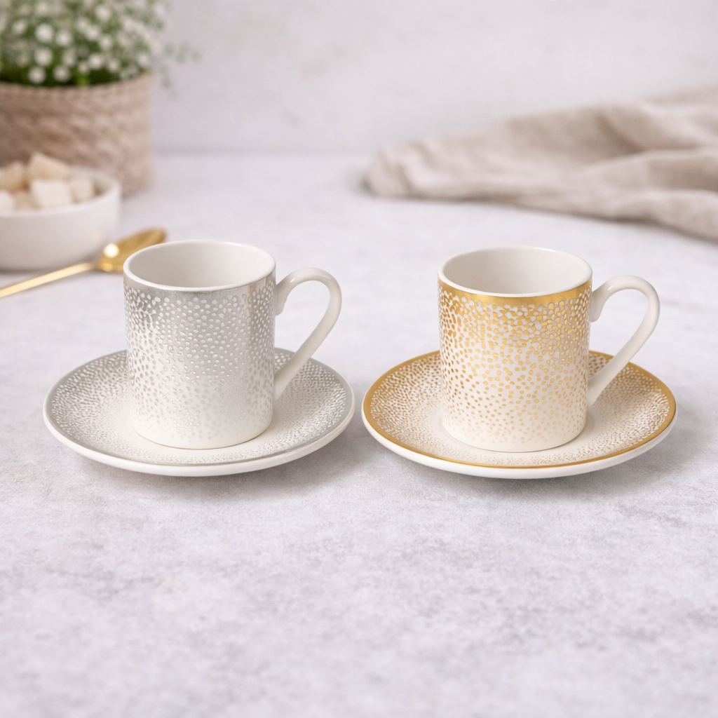 SET*6 COFFEE CUPS/SAUCERS DOTS
