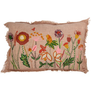 Floral Cotton Lumbar Cushion with Fringes