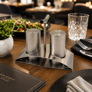 Stainless Steel Salt & Pepper Set on Stand