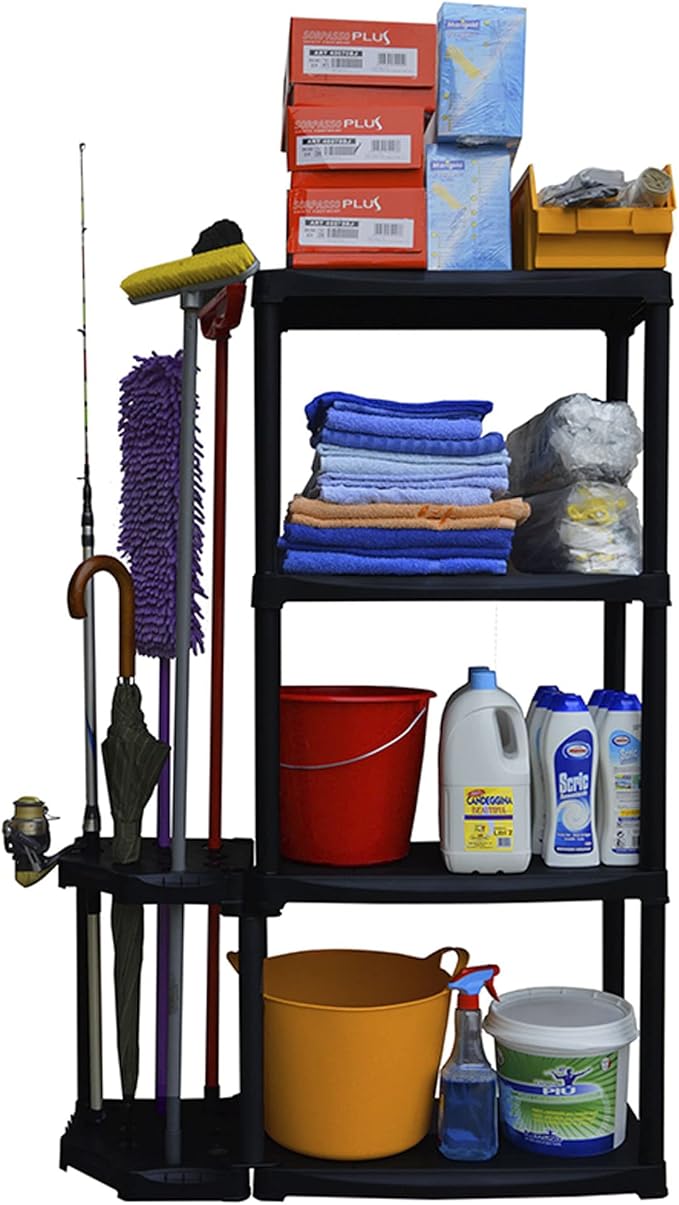 Broom Holder 2 Levels Shelf with Extra Utility Shelf