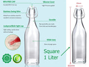 Square Glass Bottle with Flip-top Airtight Lid