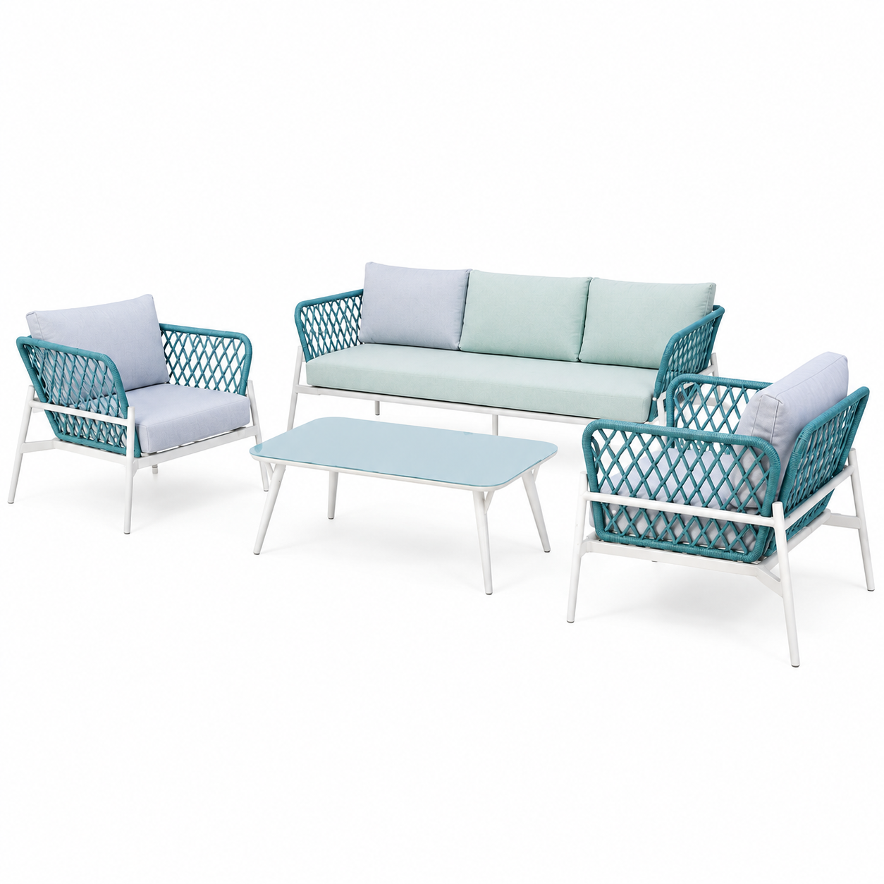 OUTDOOR ALUMINUM SET WITH GLASS TABLE