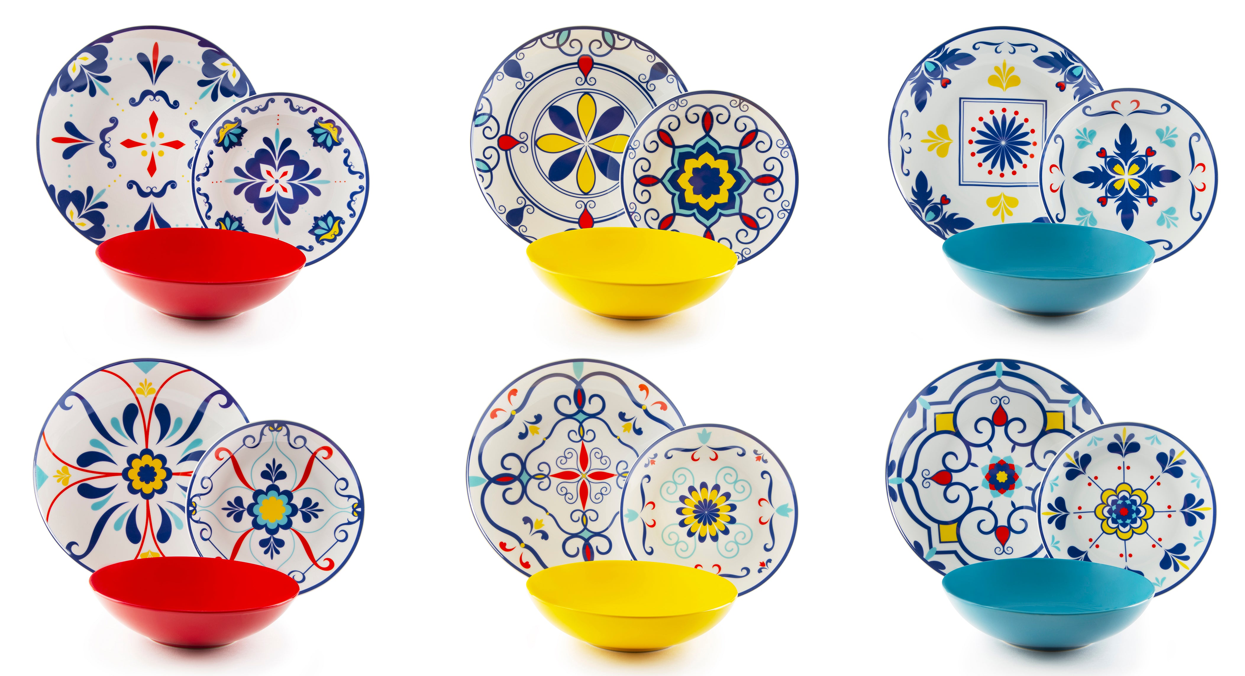 Vietri Color Dinner Set - 18 Piece Decorated Porcelain Plates