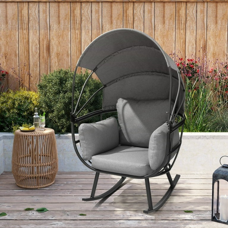 Rocking Chair Outdoor Swing with Steel Frame and Adjustable Canopy