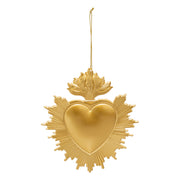 Metal ex-voto heart figure, 14 cm tall, gold - Steel Ornament