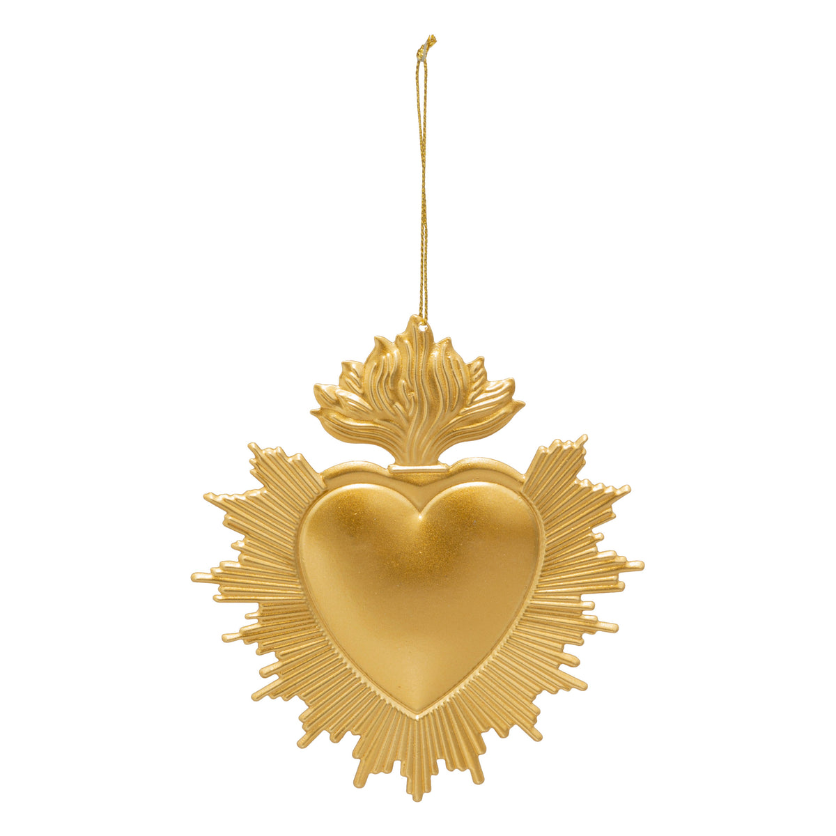 Metal ex-voto heart figure, 14 cm tall, gold - Steel Ornament