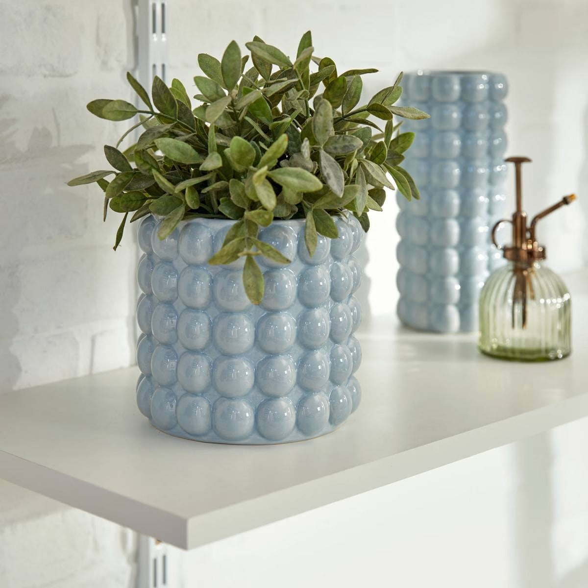 Plant Pot "Sky" — Small Glazed Dolomite Planter with Textured Dots D.16 x H.14 cm