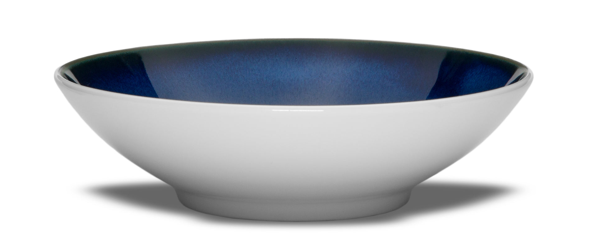 White Matt and Blue Soup Plate Porcelain Deep Dish Oblique Round 21cm