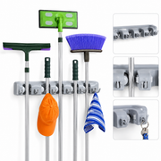 Wall-Mounted Broom Holder – 5 Slots & 6 Hooks